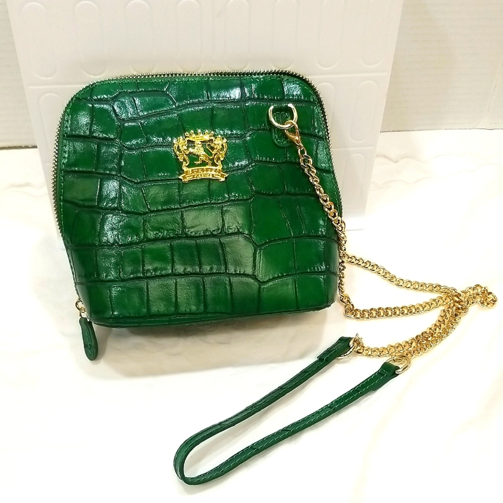Pratesi Firenze  Green Croc Leather Crossbody